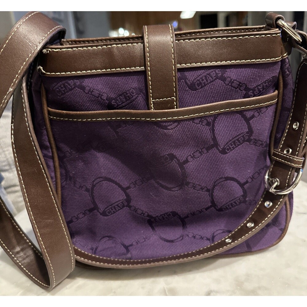 CHAPS Ralph Lauren VTG EUC Equestrian Horse bit Crossbody Purse Purple Adj Strap